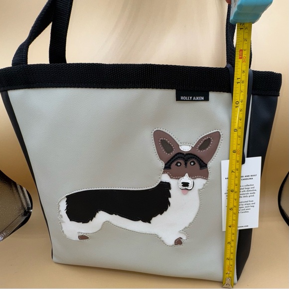NWT Holly Aiken Gray and Black Corgi Tote Bag, Faux Leather - Picture 6 of 11